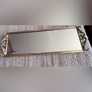 Vintage Vanity Mirror Rectangular Metal Filigree Hollywood Regency 20” L x 6.5”